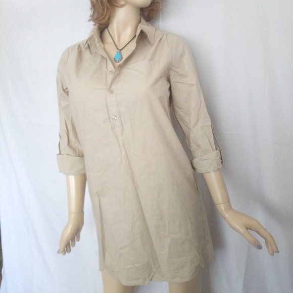 NWT $130 MICHAEL KORS Sand Safari Button Front Shirtdress Sz S 100% Cotton - Picture 5 of 11